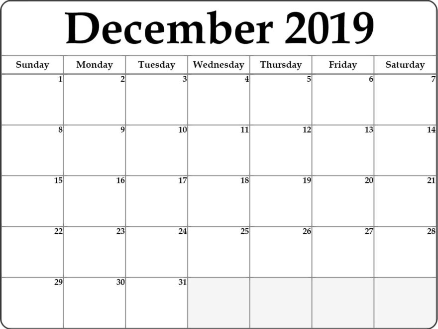 Free December 2019 Monthly Calendar