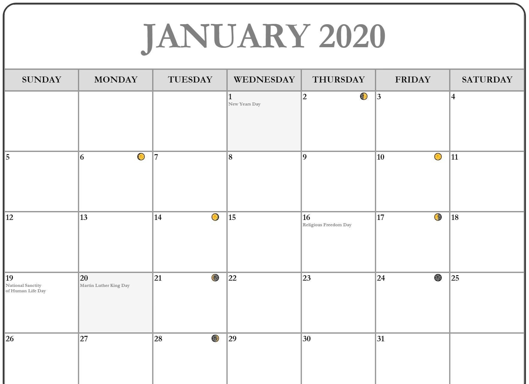 January 2020 Lunar Calendar
