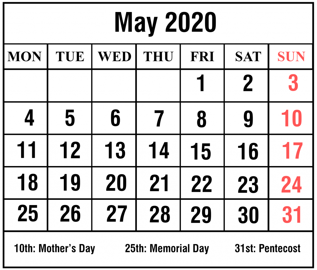 May Archives Blank Printable Calendar