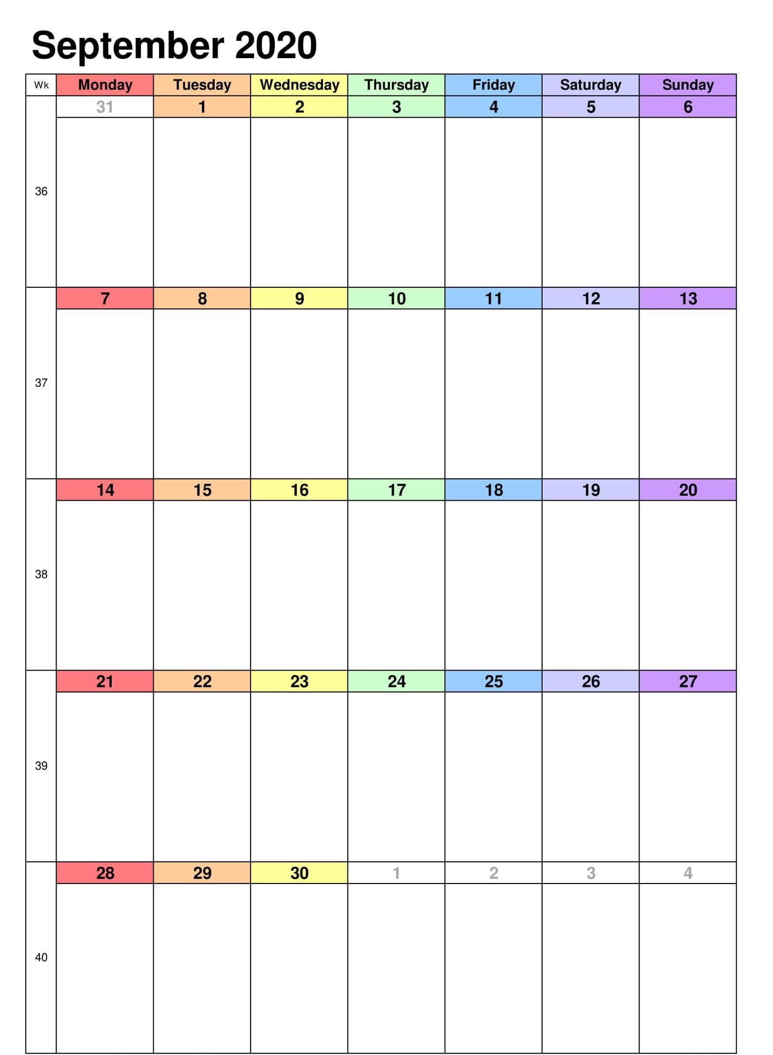 Online September 2020 Calendar Printable Excel