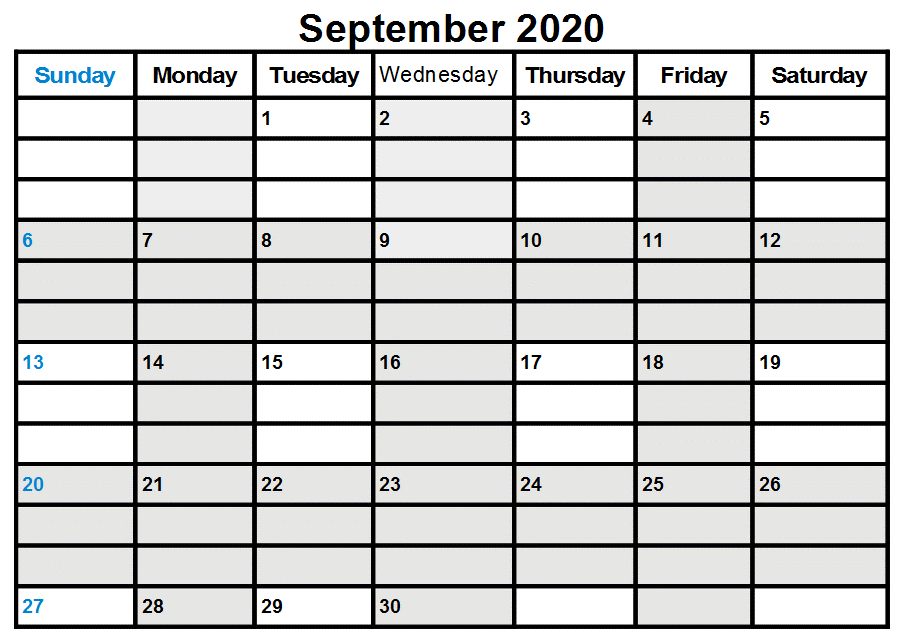 Printable Calendar September 2020 Monthly