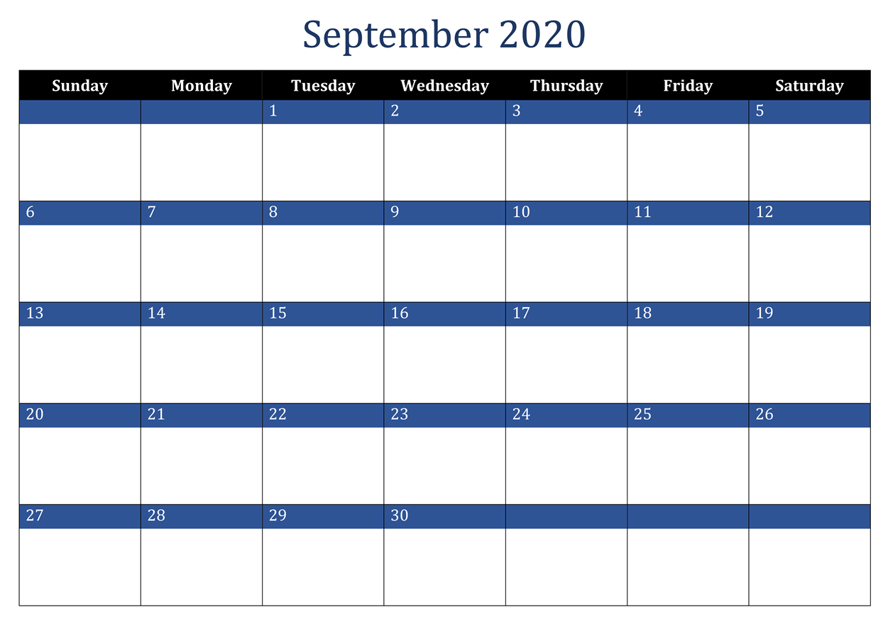 September 2020 Excel Calendar Template