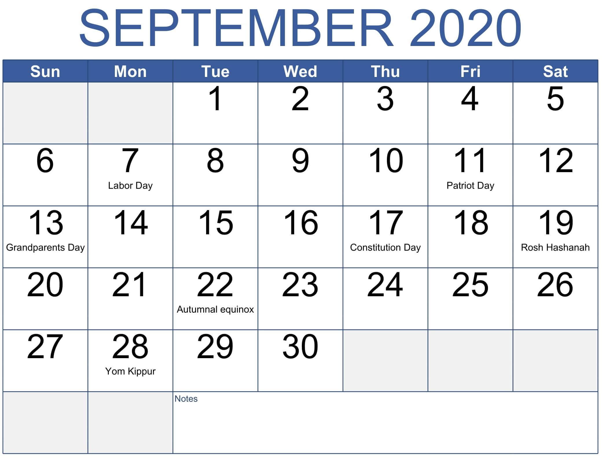 September 2020 PDF Calendar