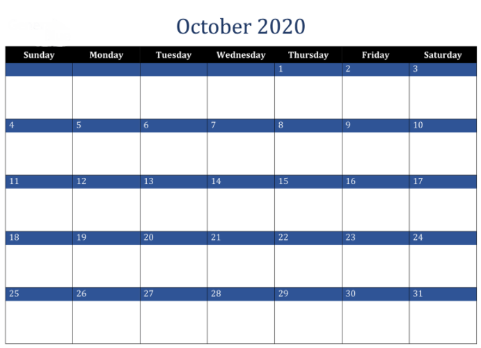 october 2020 calendar svg