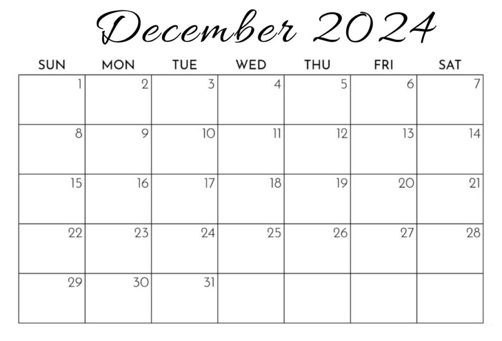 Blank format 2024 December calendar