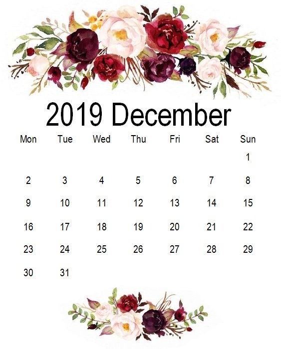 Cute December 2019 Floral Calendar