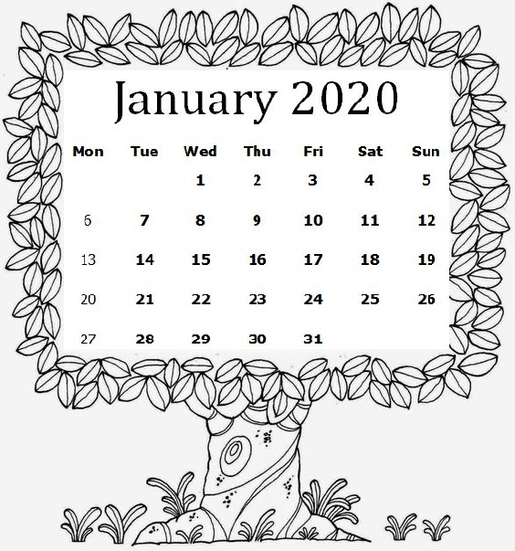 Cute January 2020 Calendar For Students