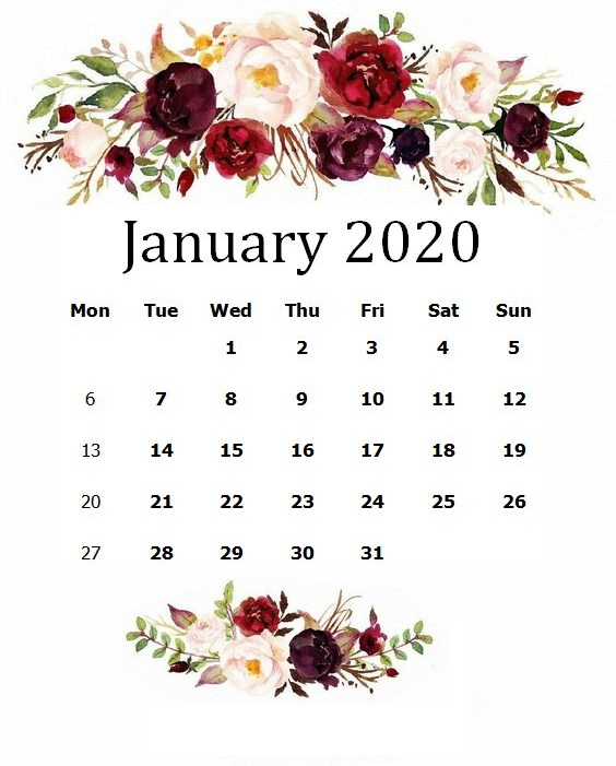 Cute January 2020 Floral Calendar