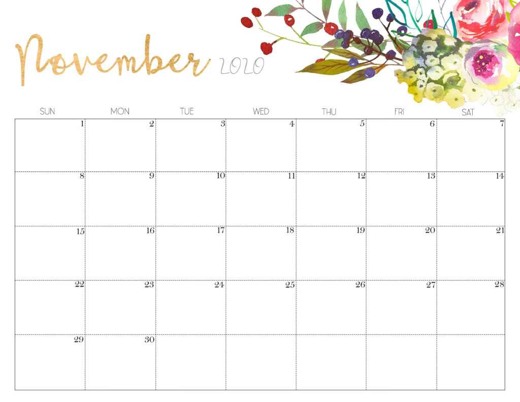 Floral November Calendar 2020 Cute Desktop and iPhone Wallpaper