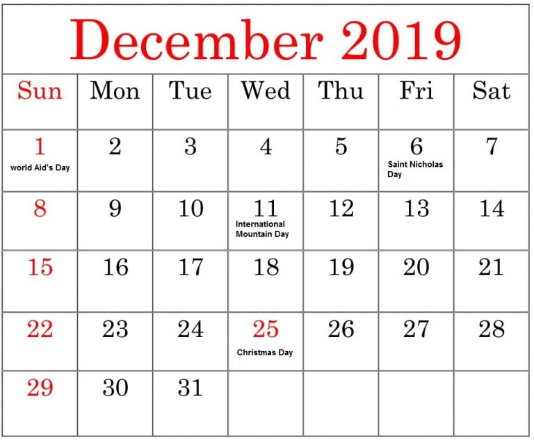 declutter calendar december 2019