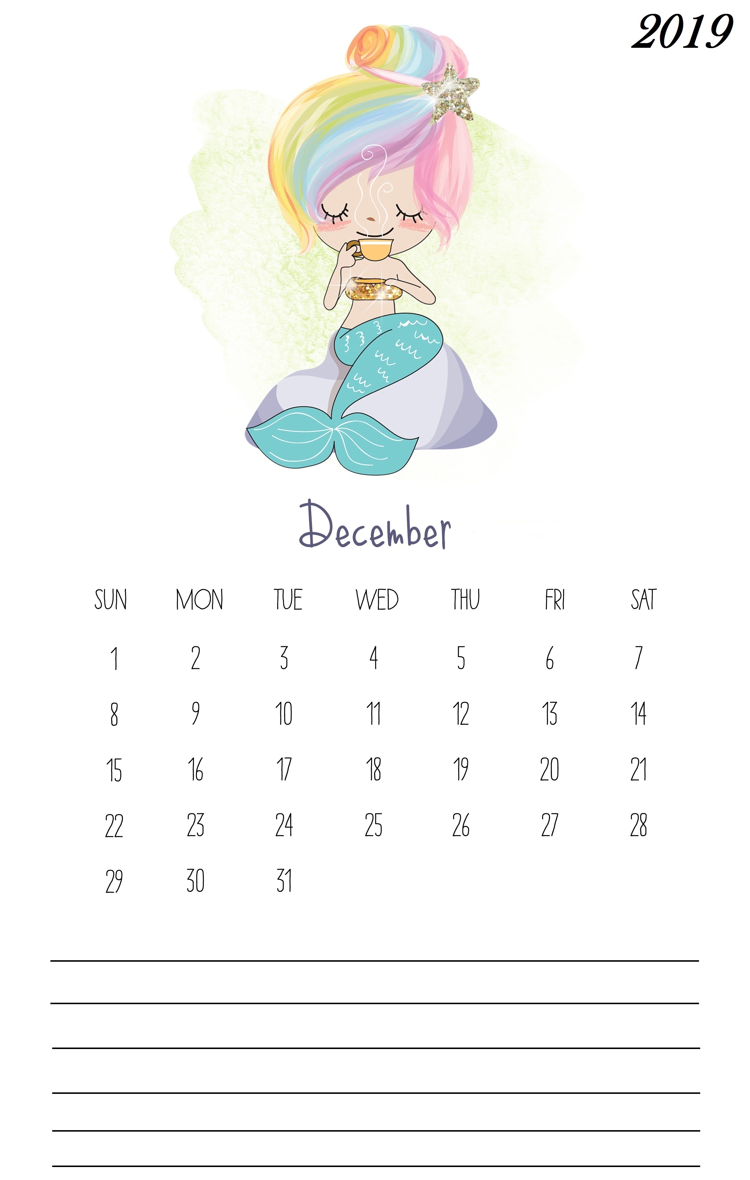 December 2019 Cute Calendar Template