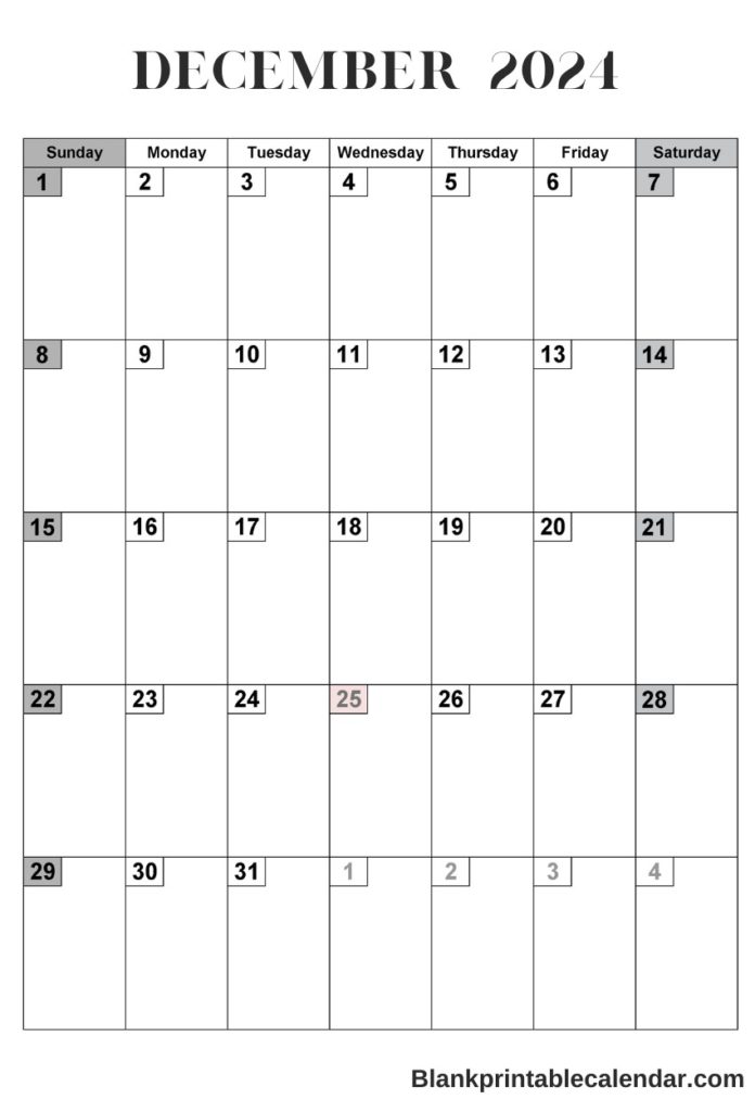 December 2024 Portrait Blank calendar