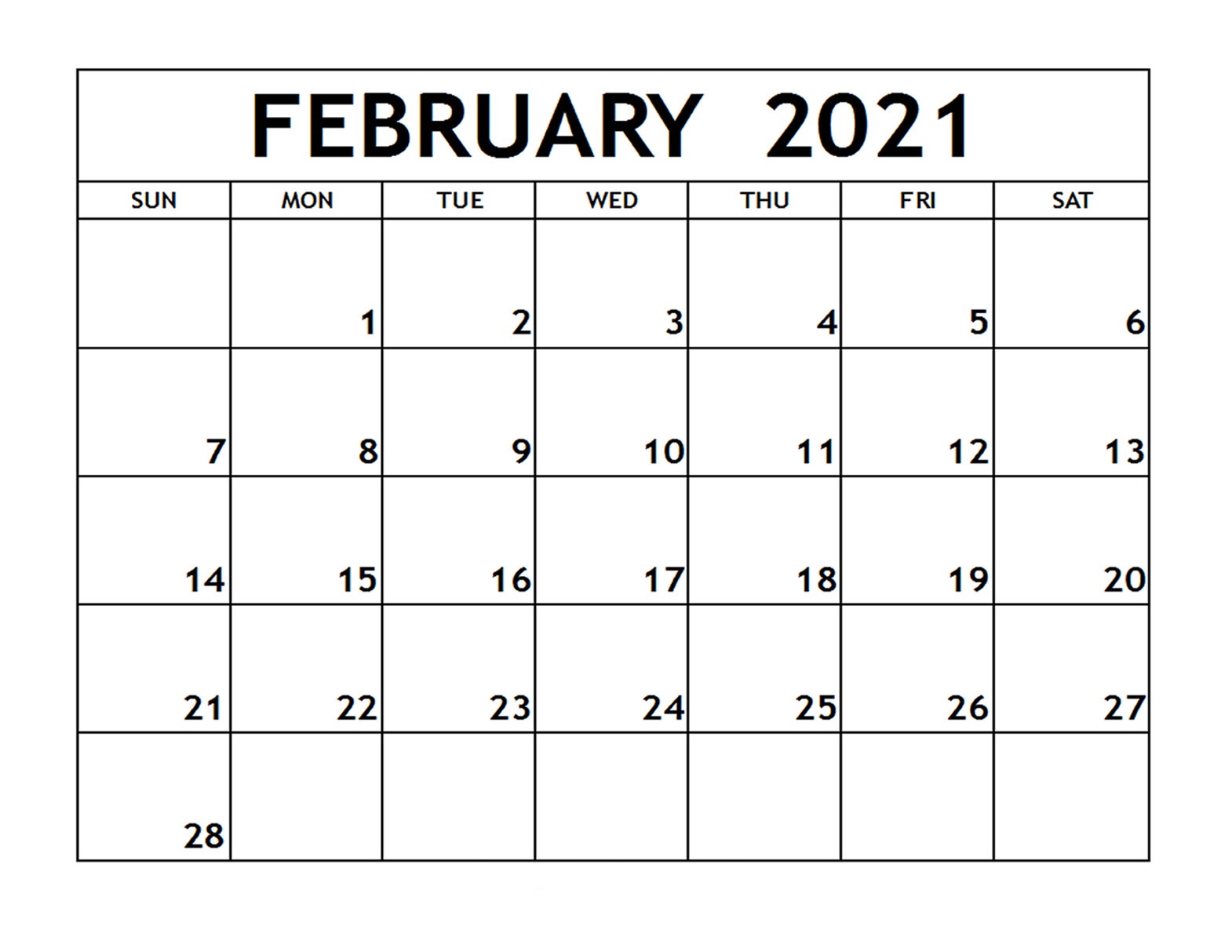 February 2021 Calendar Printable PDF