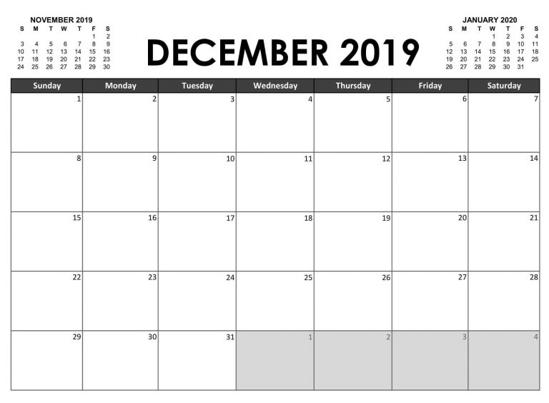 21+ Unique Fillable Calendar December 2019 Template Printable Large ...