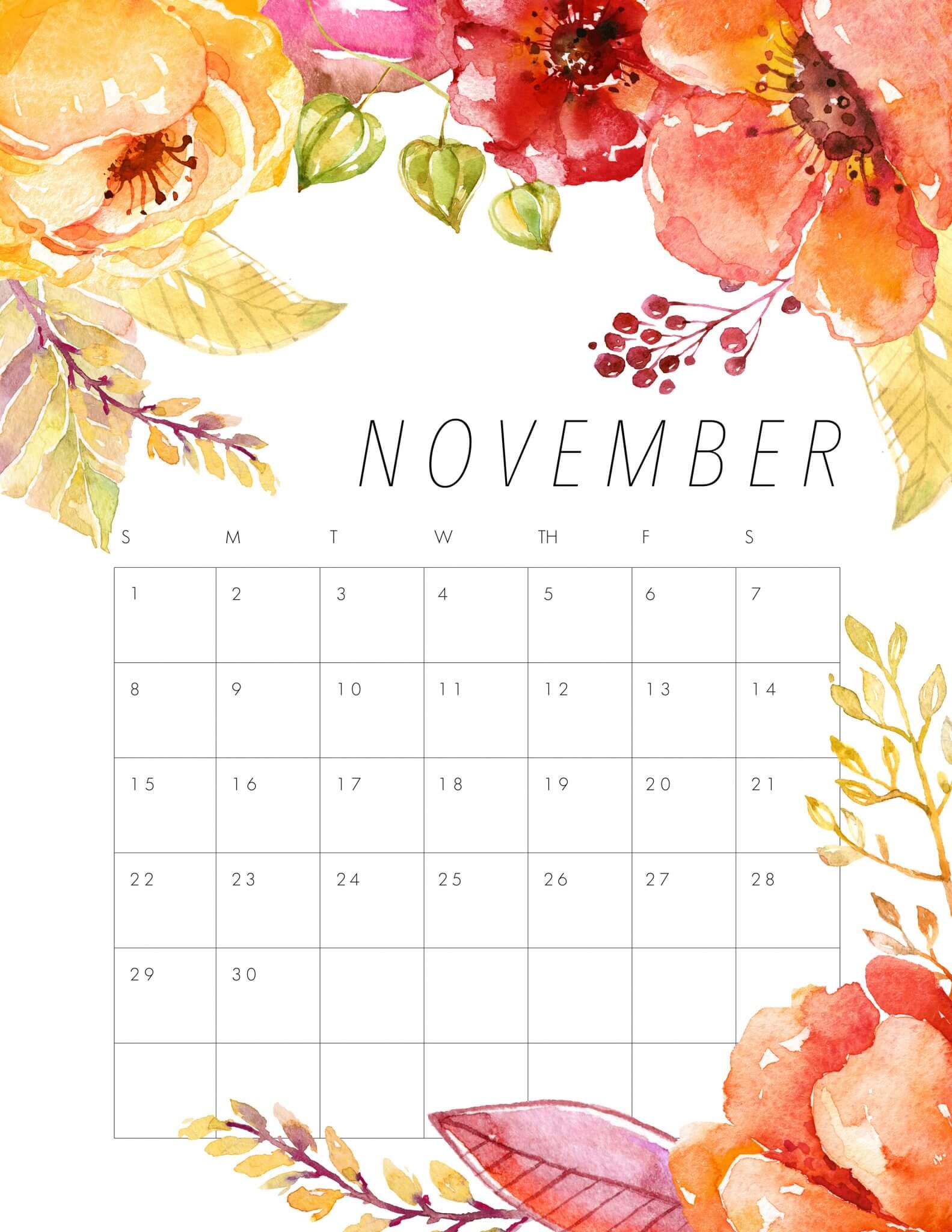 Floral November 2020 Office Desk Calendar