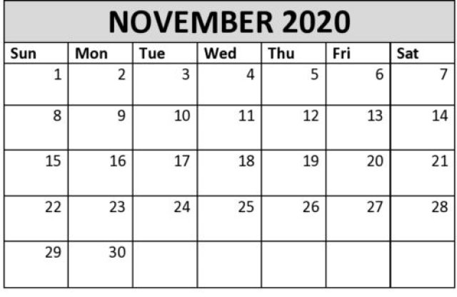 Free November 2020 Calendar Printable PDF