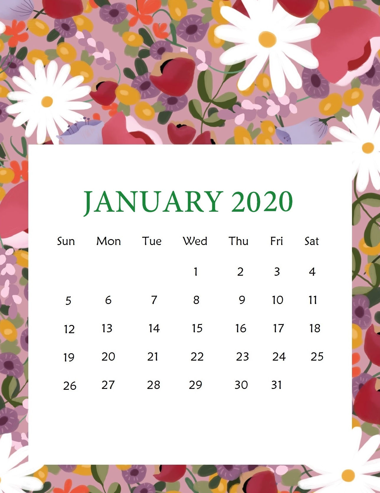 January 2020 Cute Calendar Wallpaper