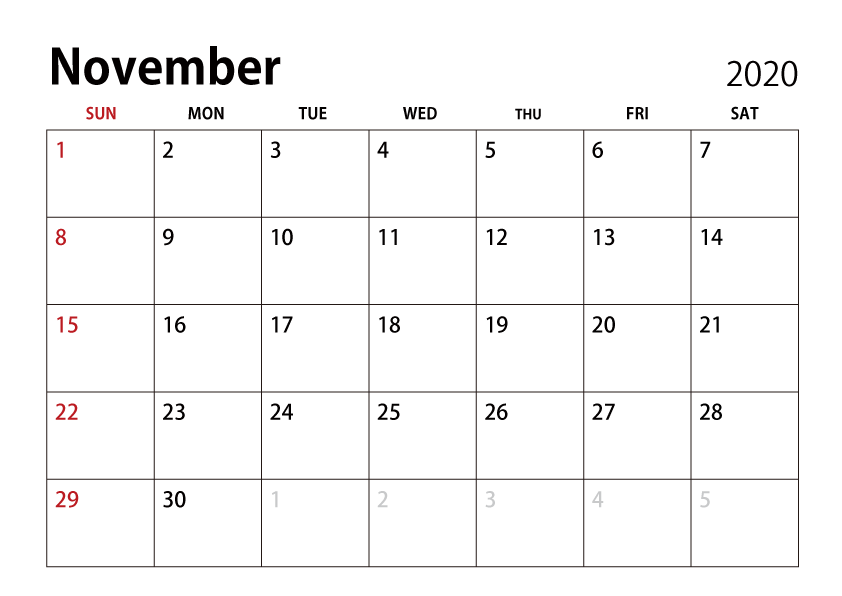 November 2020 Calendar Free PNG Image