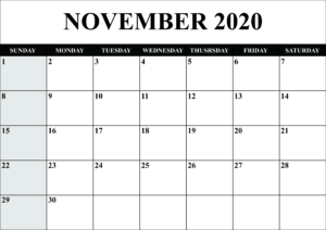 {Free} Blank November Calendar 2020 Printable in PDF, Word, Excel