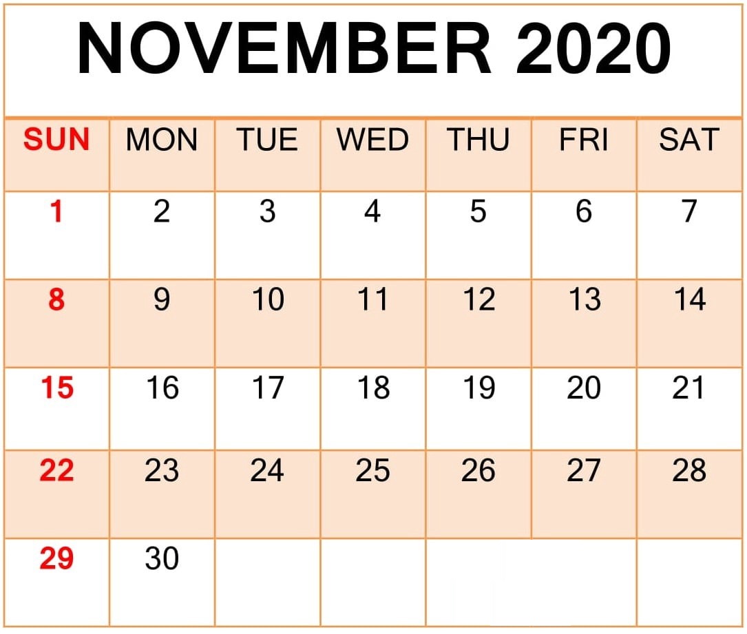 Printable Calendar November 2020