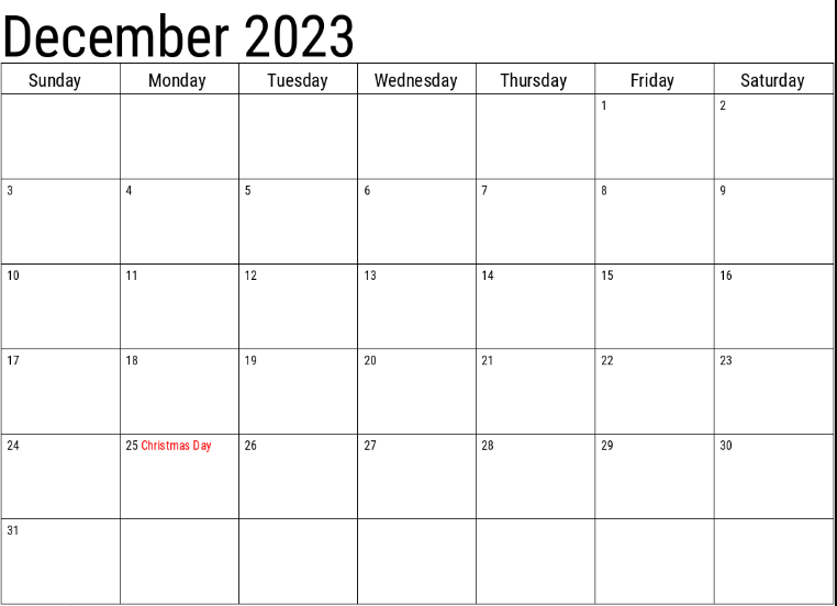 december 2023 holidays printable templates