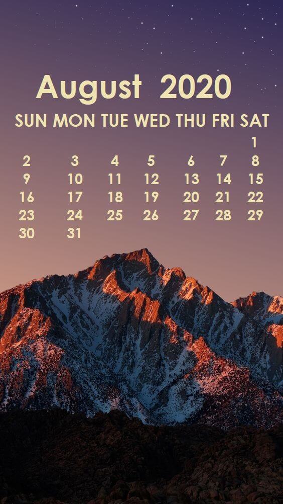 August 2020 iPhone Calendar Wallpaper