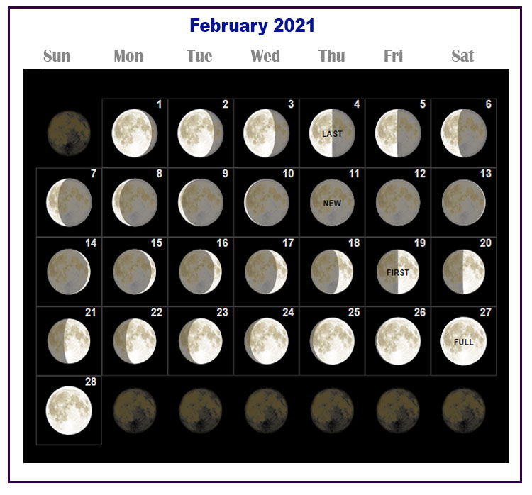 Moon Phase Calendar February 2021