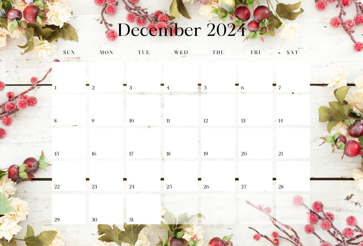 December 2024 Floral Calendar for wall