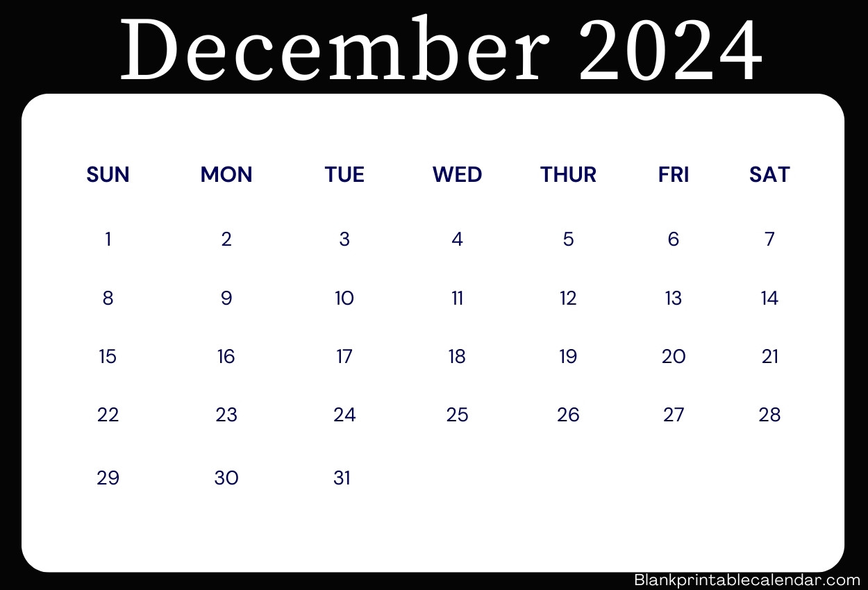 December calendar 2024 Editable template