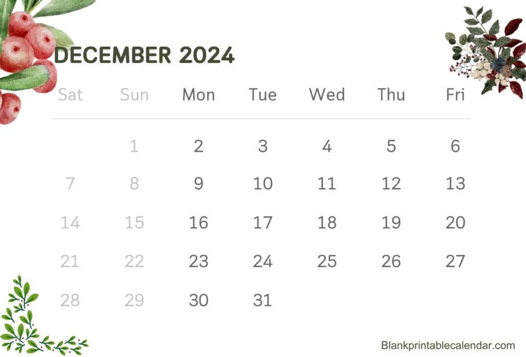 Floral December 2024 Calendar Template