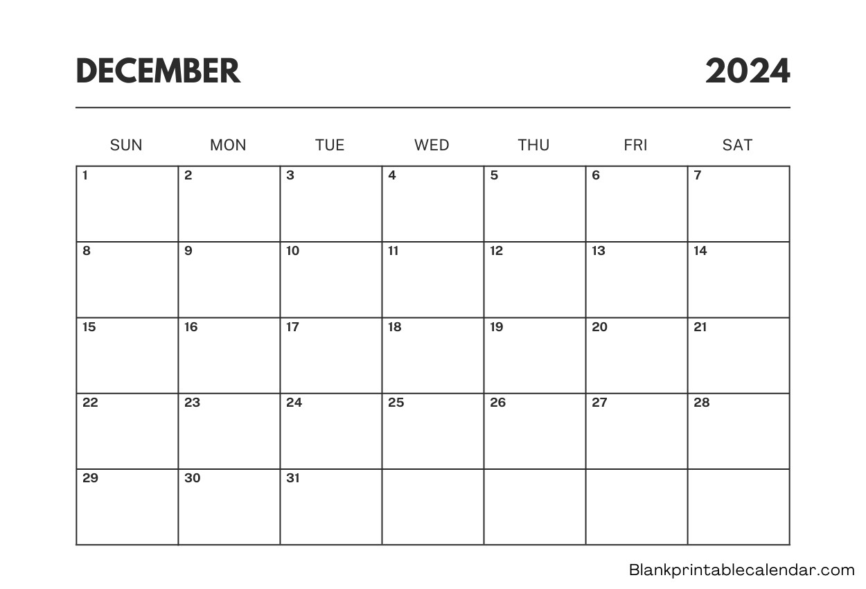 Printable December 2024 template calendar