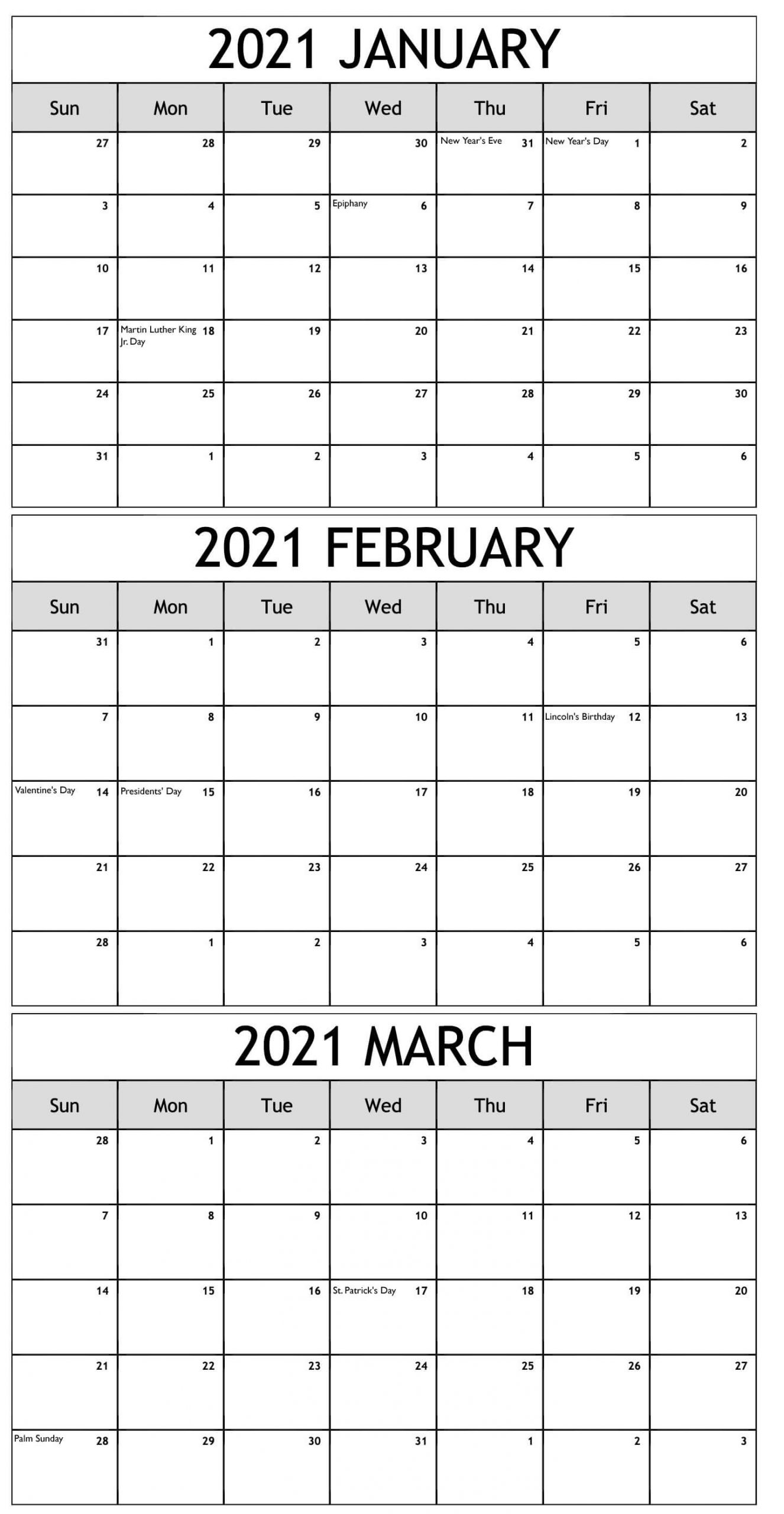 January To March 2021 Calendar