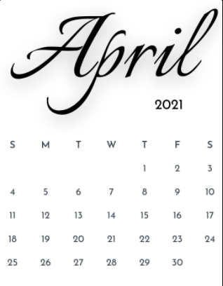 April 2021 Calendar free download