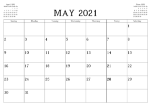 Free May Calendar 2021 Printable Blank Editable Word Excel Portrait