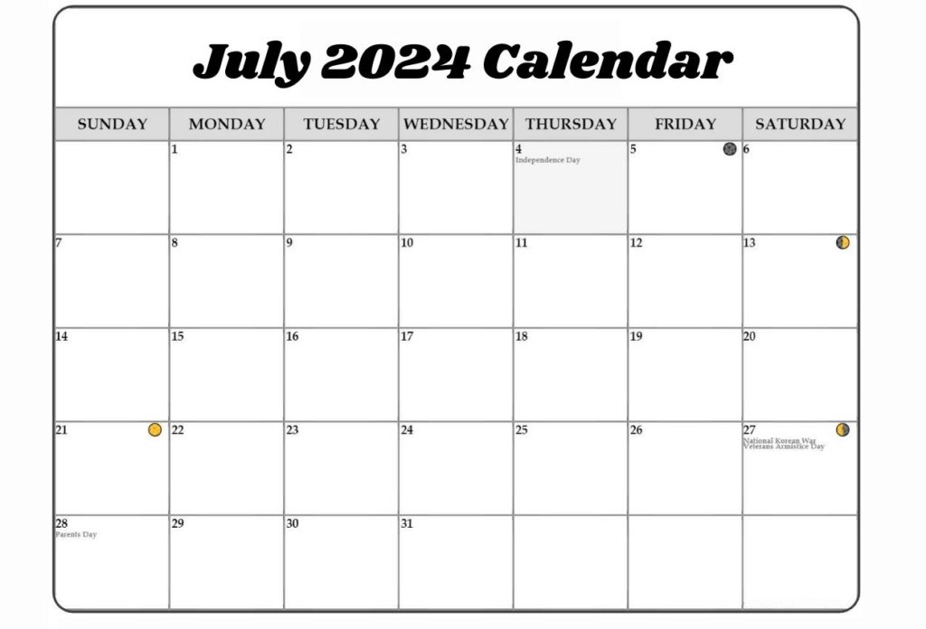 2024 July Lunar Templates Calendar