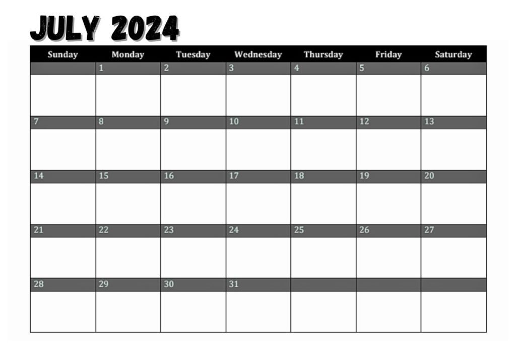 Customizable July 2024 calendar