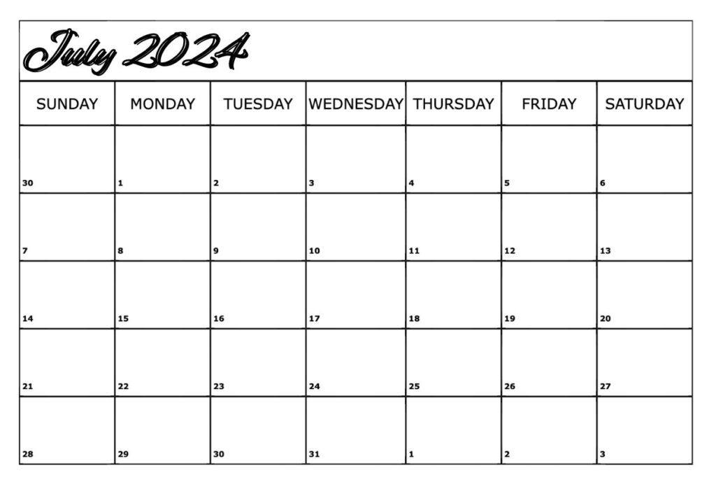 Editable July 2024 Calendar