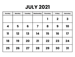 Free July 2021 calendar printable