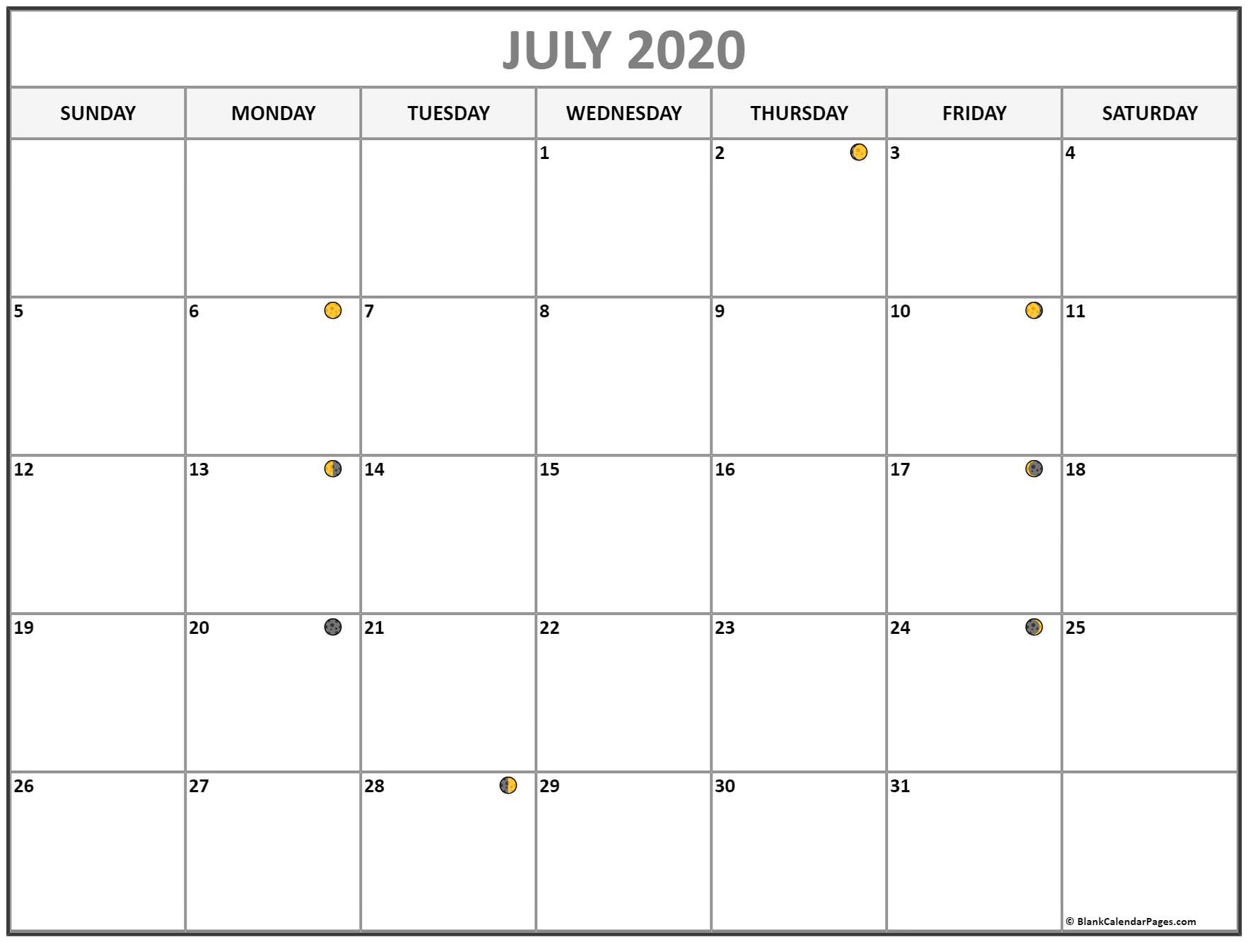 July 2020 lunar calendar