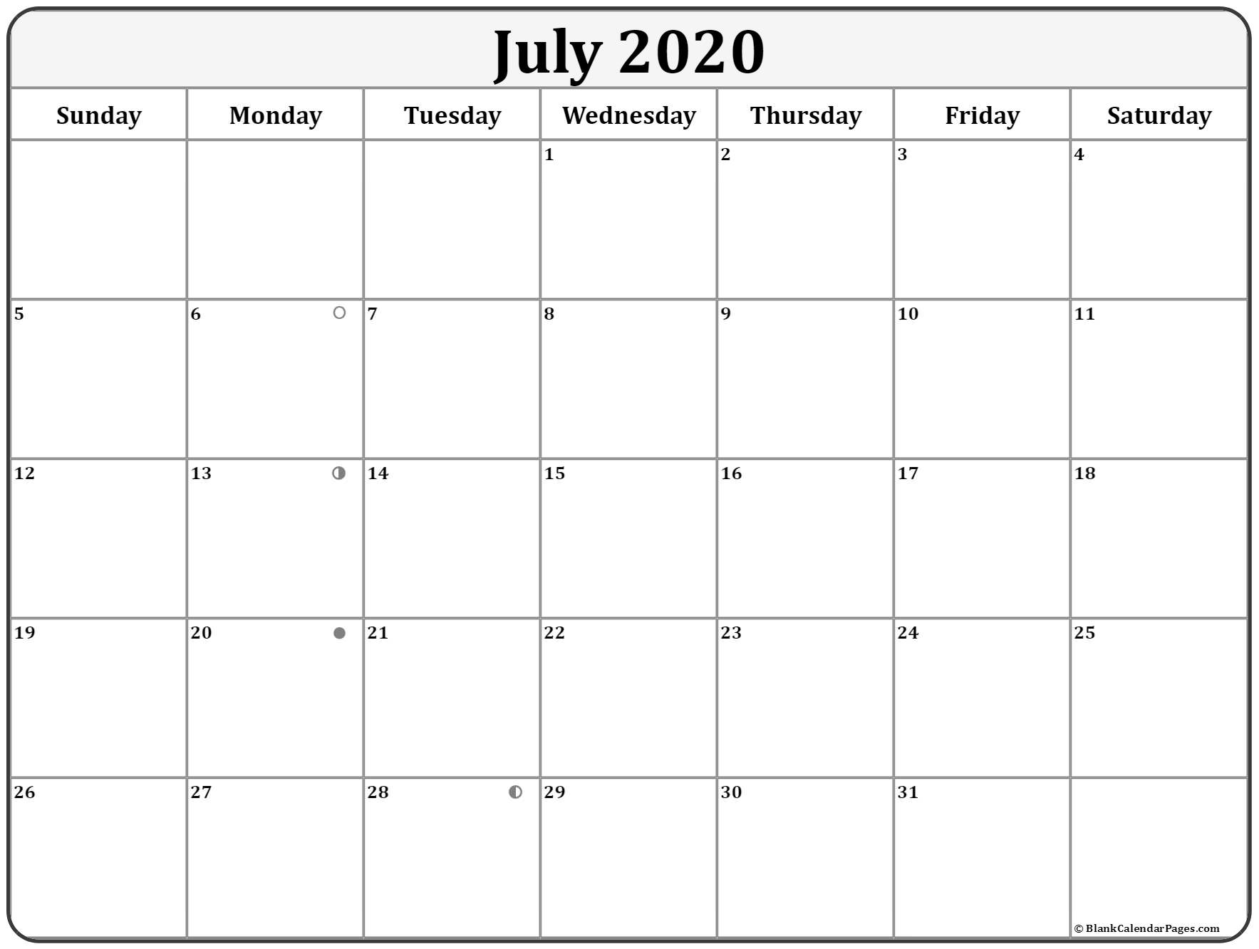 July 2020 moon calendar