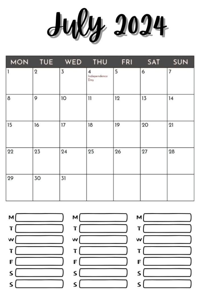 July 2024 calendar scheduler