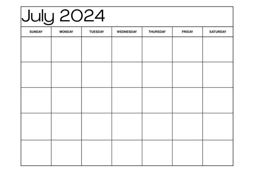 July blank calendar 2024 template word