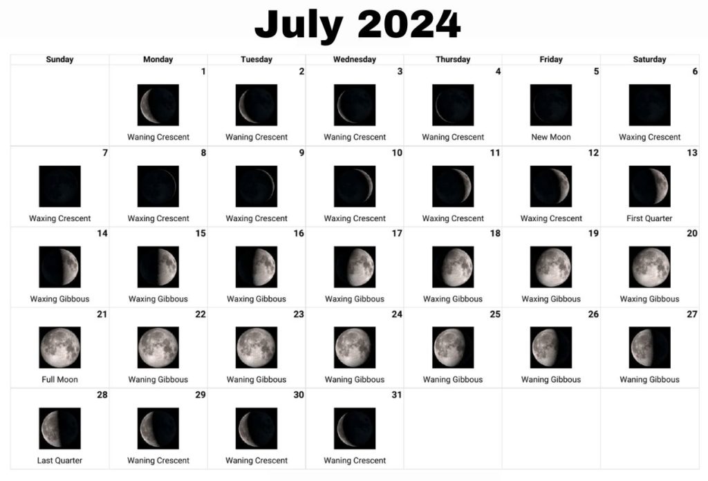 Lunar Phases 2024 July Calendar