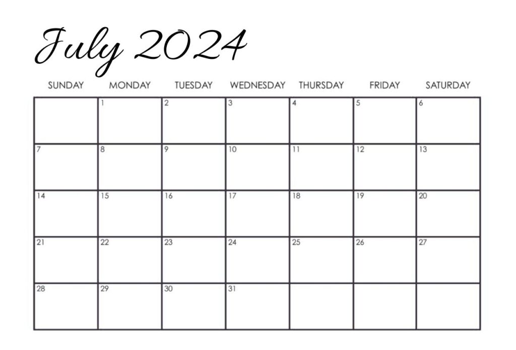 free monthly blank July 2024 calendar template