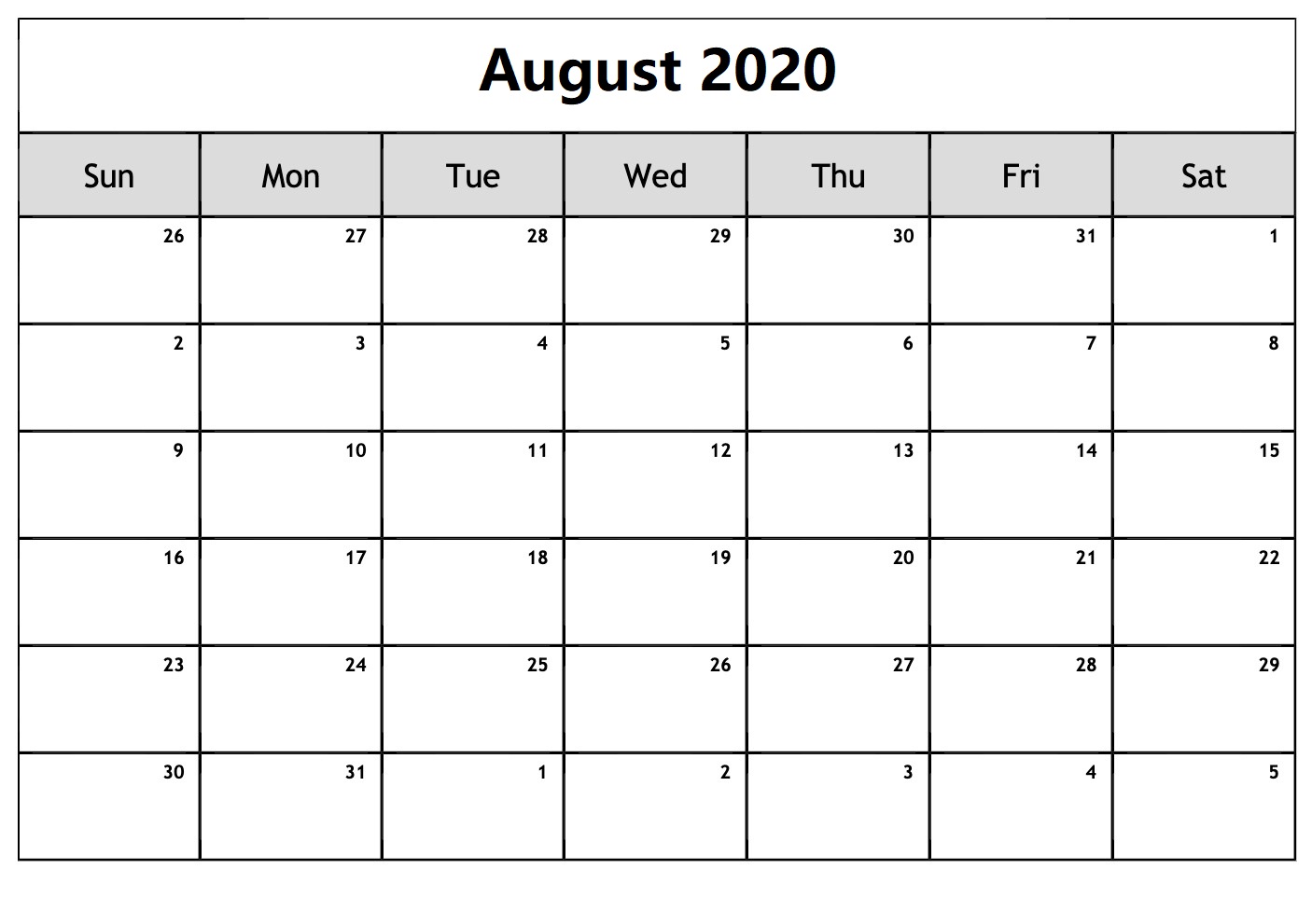 August 2020 Calendar Download