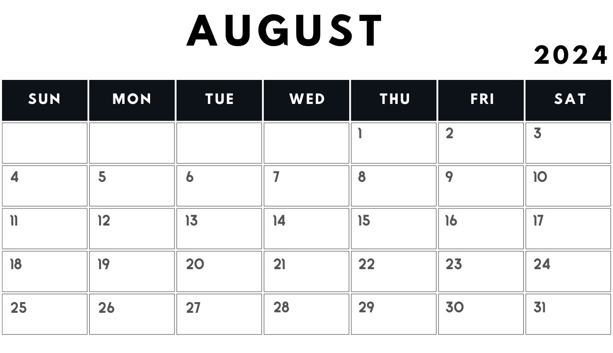 August 2024 Calendar Word