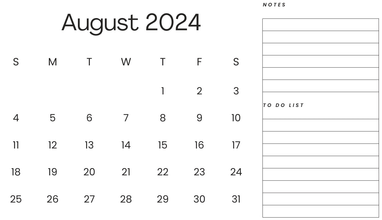 August 2024 Do To List Calendar