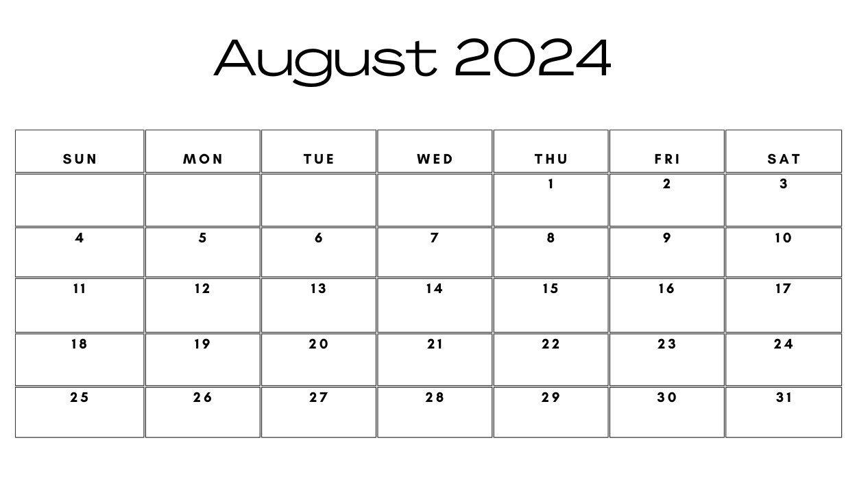 August 2024 Empty Calendar Template