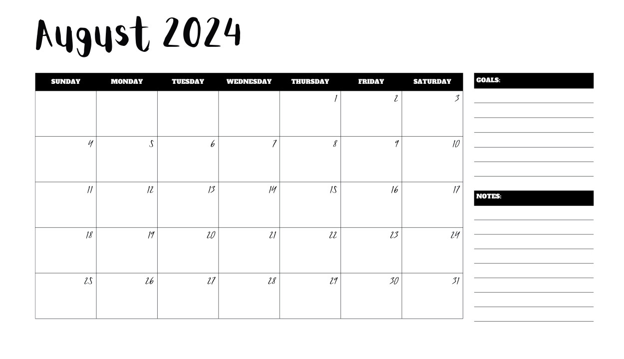 August 2024 Notable Calendar