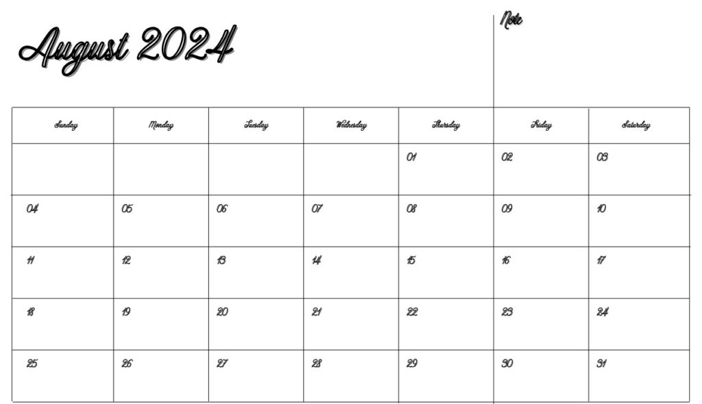 Customizable 2024 August Calendar